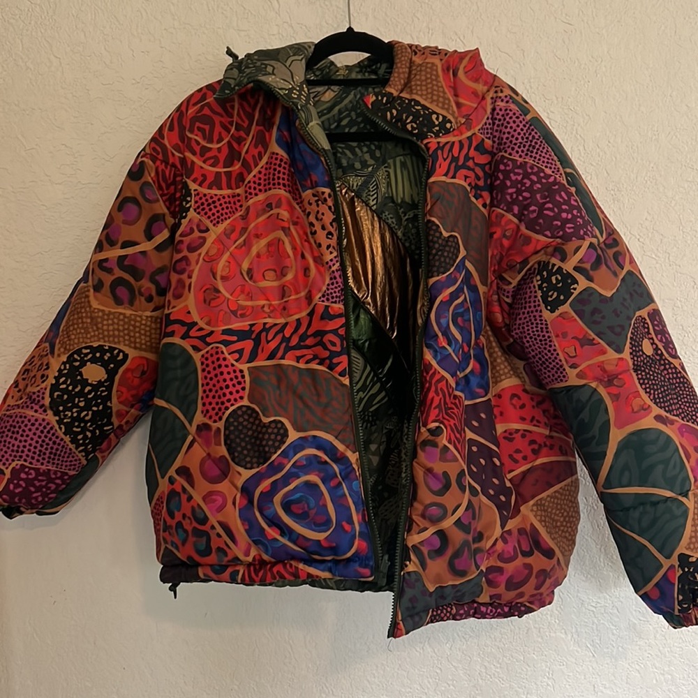 NEW NWT Farm rio green cool leopard reversible puffer jacket Small - Picture 9 of 9